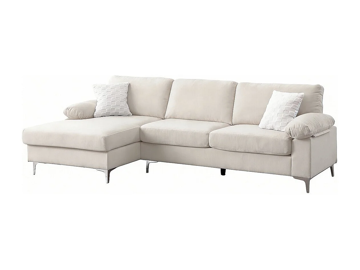 Canapé d'angle gauche en tissu chenille "Jade" - 3 places - Beige