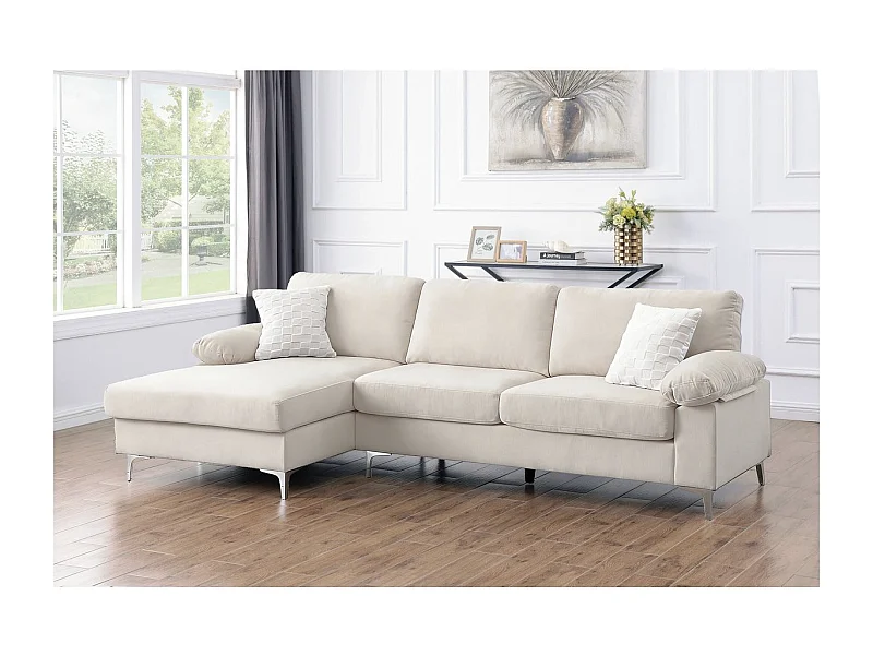 Canapé d'angle gauche en tissu chenille "Jade" - 3 places - Beige