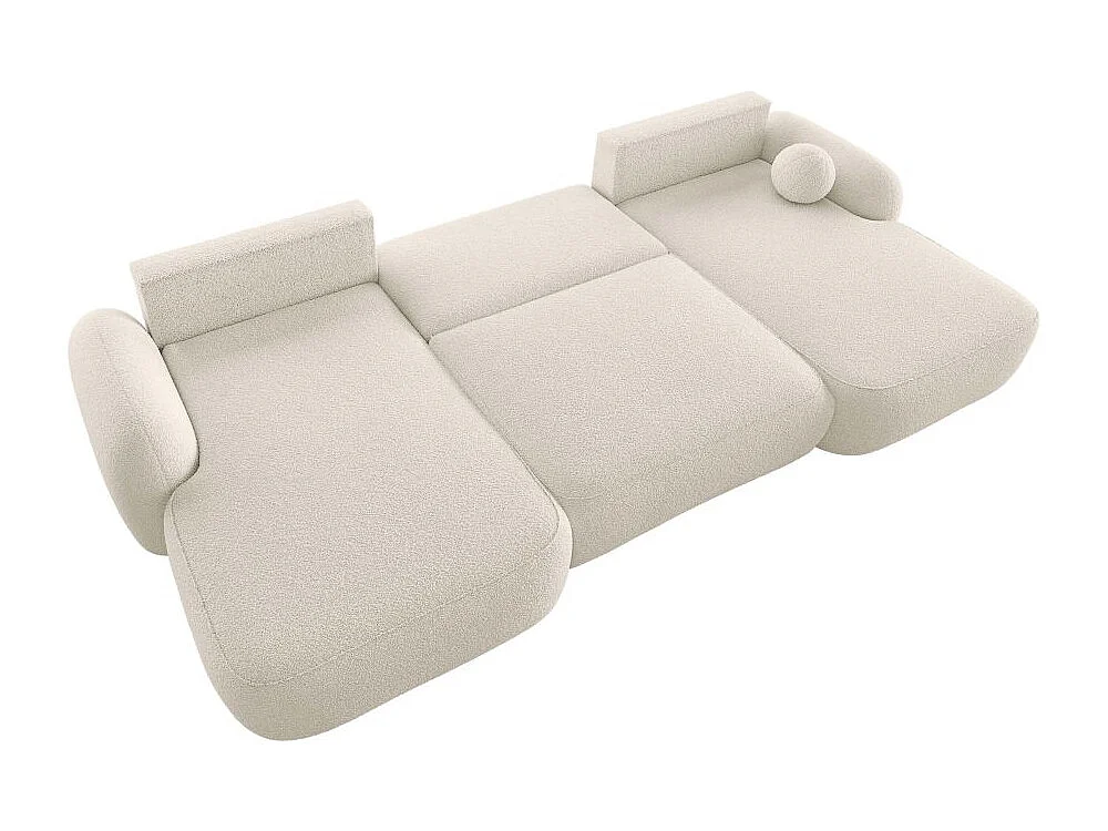 Canapé panoramique convertible 6 places MILLY avec coffre en tissu bouclette - Beige