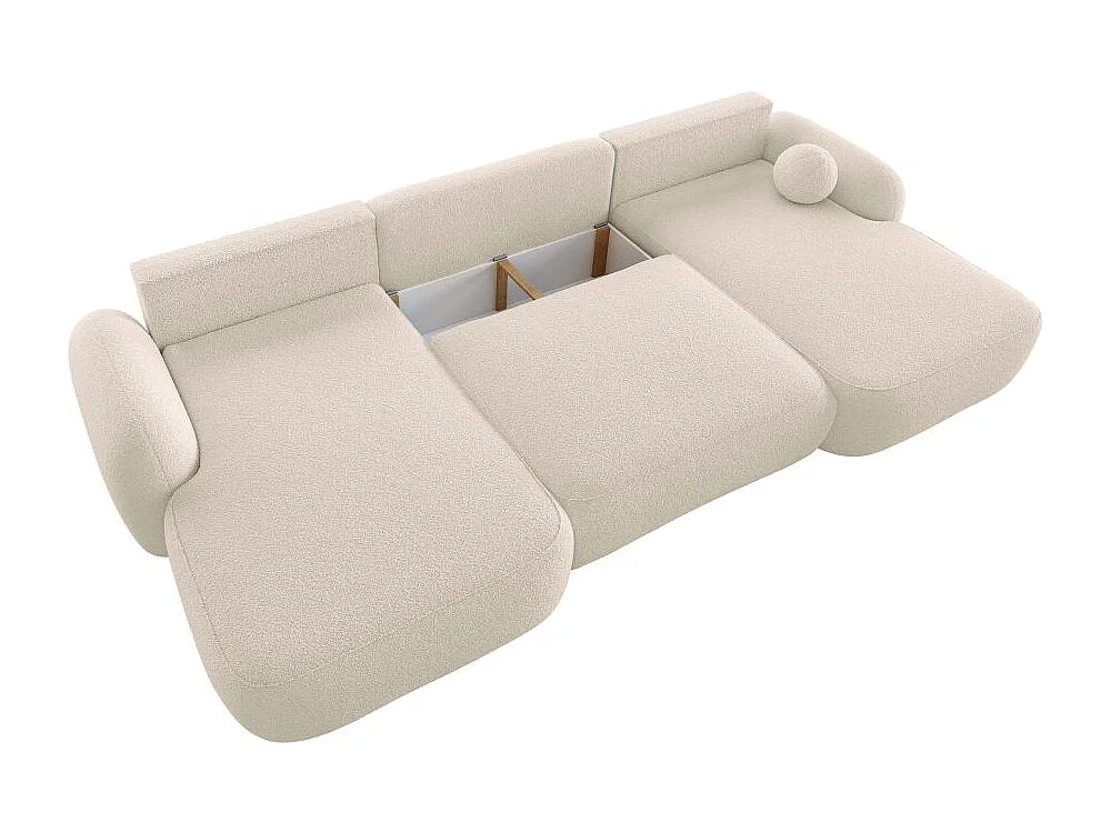 Canapé panoramique convertible 6 places MILLY avec coffre en tissu bouclette - Beige