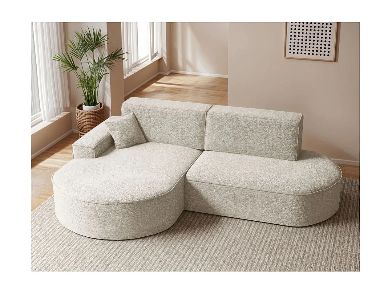 Canapé d'angle gauche convertible 4 places MARLO en tissu chenille - Blanc