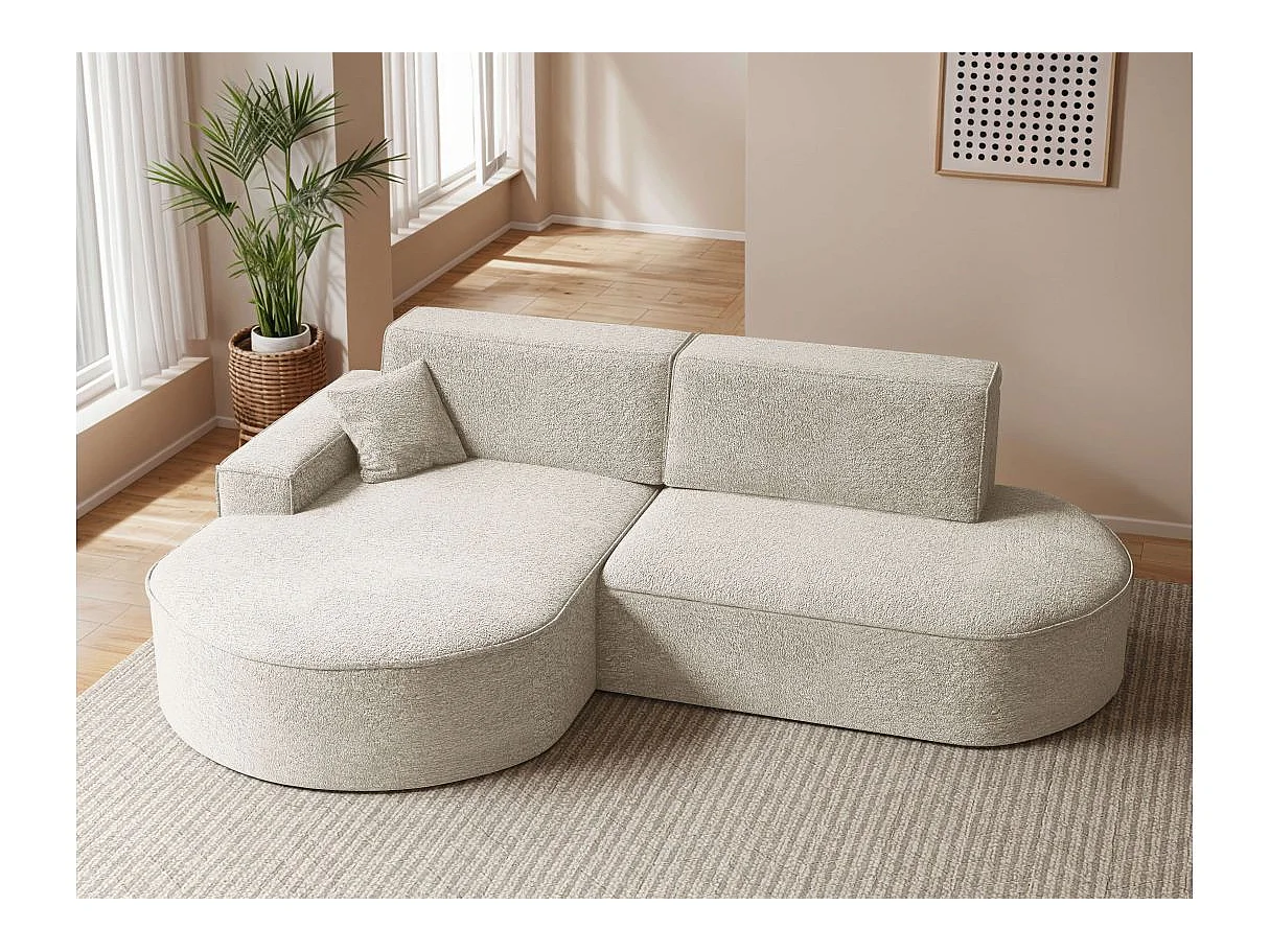 Canapé d'angle convertible 4 places en tissu chenille blanc MARLO