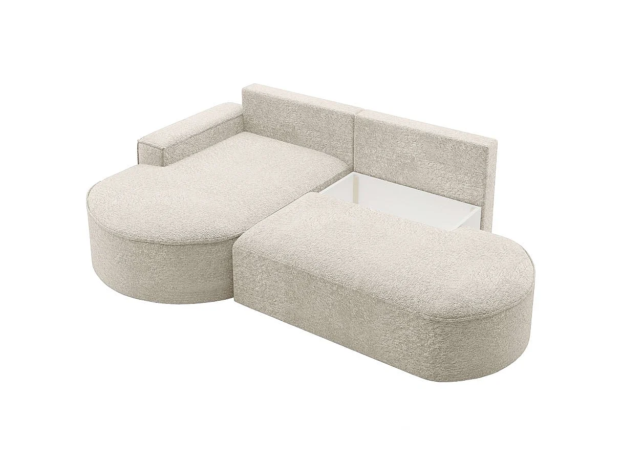 Canapé d'angle convertible 4 places en tissu chenille blanc MARLO