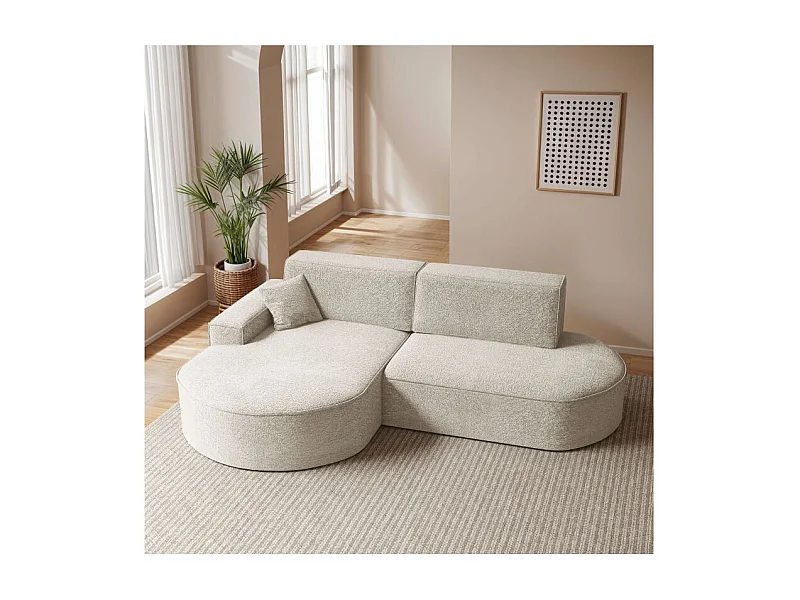 Canapé d'angle gauche convertible 4 places MARLO en tissu chenille - Blanc