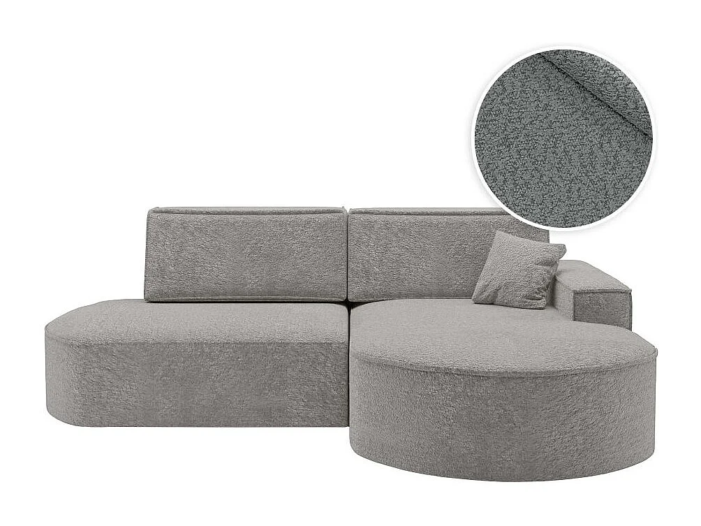 Canapé d'angle droit convertible 4 places MARLO en tissu chenille - Gris clair
