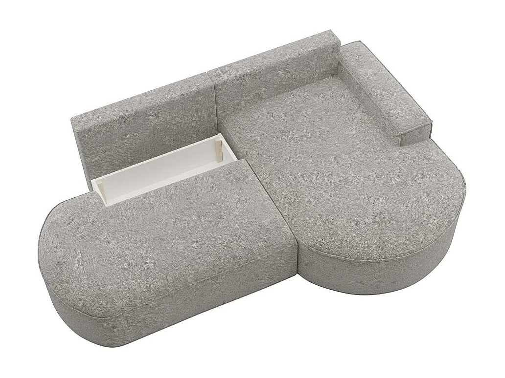 Canapé d'angle droit convertible 4 places MARLO en tissu chenille - Gris clair