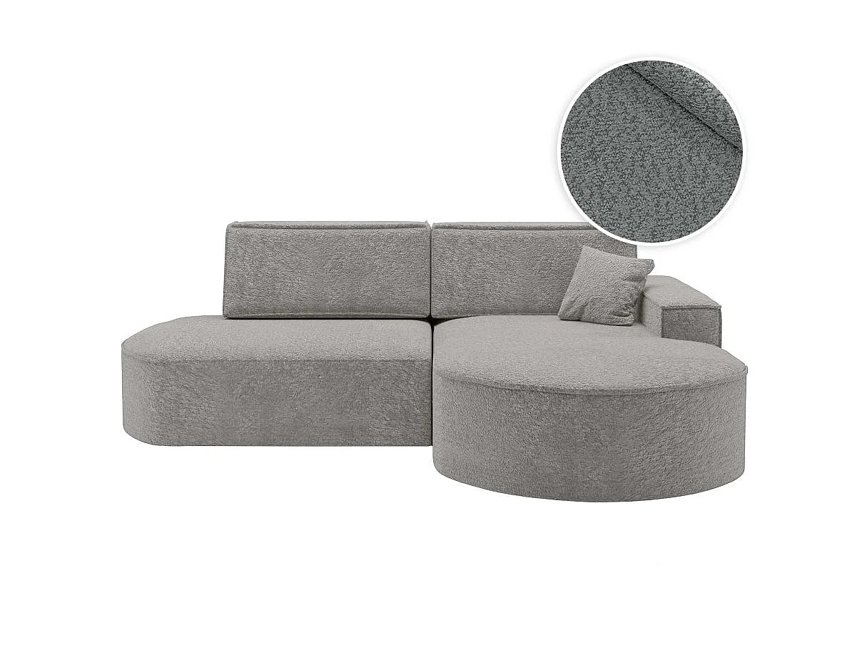 Canapé d'angle convertible 4 places en tissu chenille gris clair MARLO