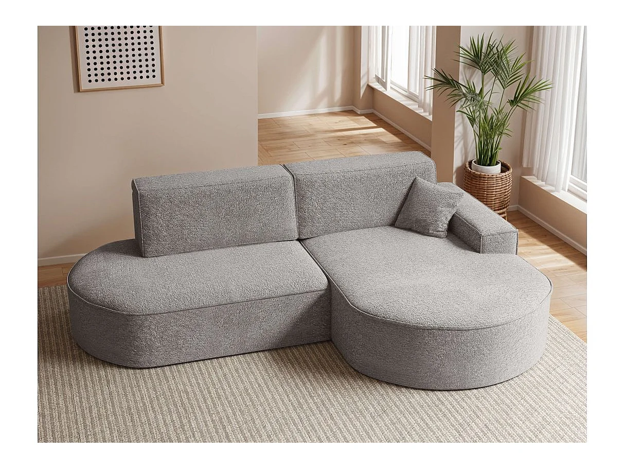Canapé d'angle convertible 4 places en tissu chenille gris clair MARLO