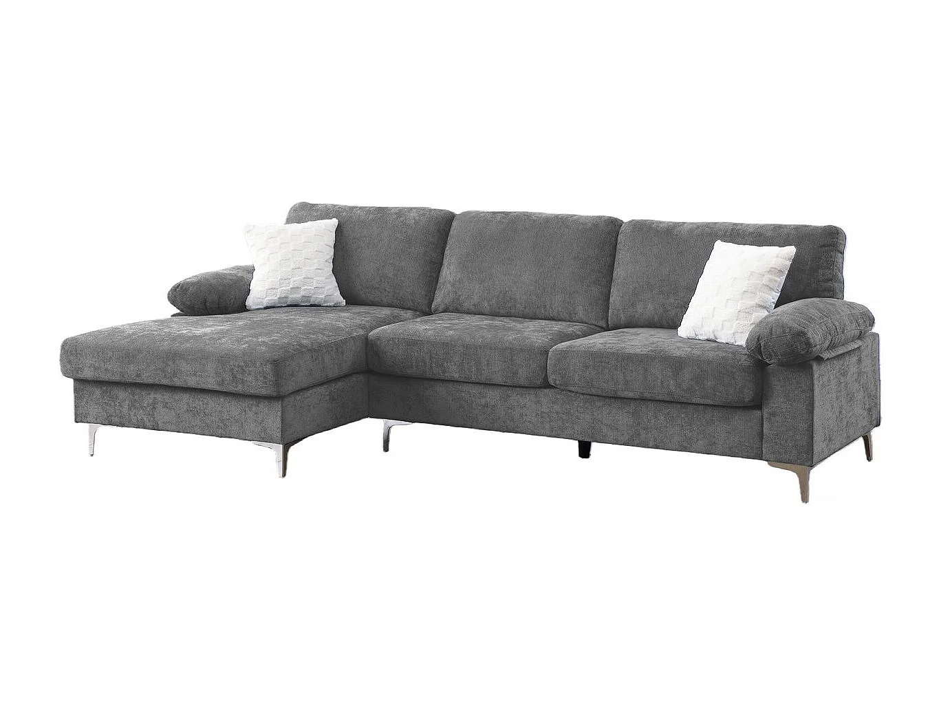 Canapé d'angle gauche en tissu chenille "Jade" - 3 places - Gris clair