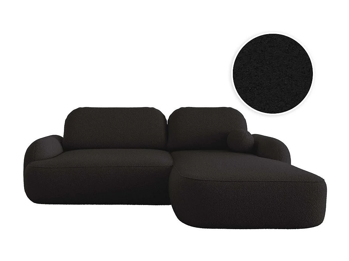 Canapé d'angle droit convertible 4 places MILLY avec coffre en tissu bouclette - Gris anthracite