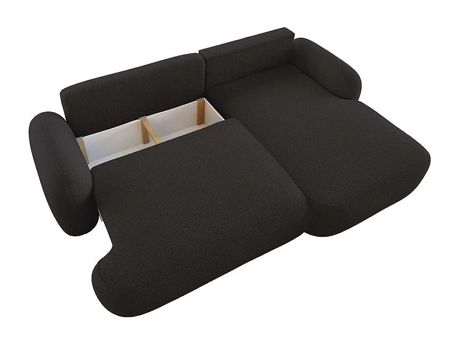 Canapé d'angle droit convertible 4 places MILLY avec coffre en tissu bouclette - Gris anthracite