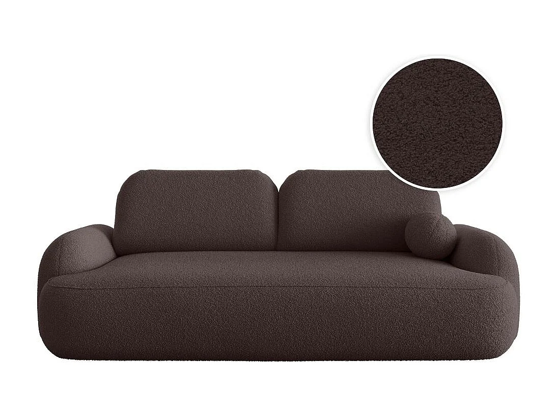 Canapé convertible 3 places MILLY avec coffre en tissu bouclette - Marron