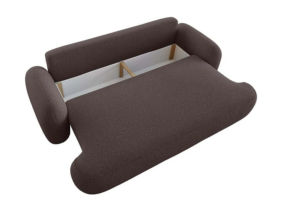 Canapé convertible 3 places MILLY avec coffre en tissu bouclette - Marron