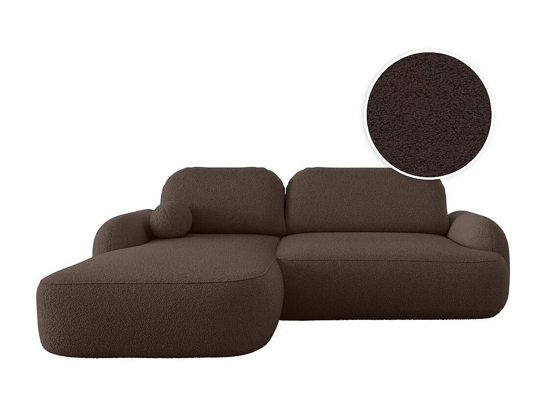 Canapé d'angle gauche convertible 4 places MILLY avec coffre en tissu bouclette - Marron