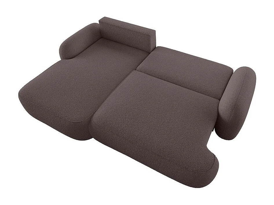Canapé d'angle gauche convertible 4 places MILLY avec coffre en tissu bouclette - Marron