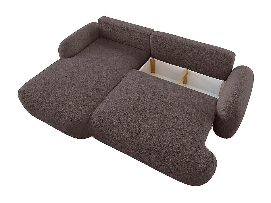 Canapé d'angle gauche convertible 4 places MILLY avec coffre en tissu bouclette - Marron