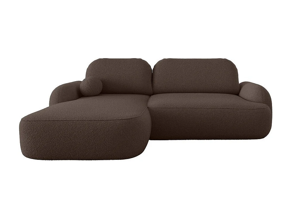 Canapé d'angle gauche convertible 4 places MILLY avec coffre en tissu bouclette - Marron