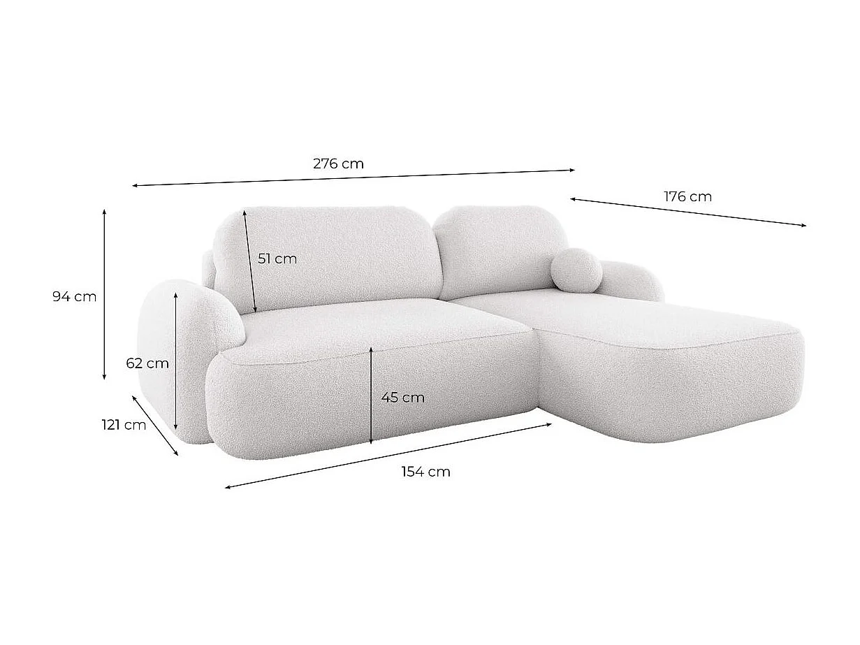 Canapé d'angle gauche convertible 4 places MILLY avec coffre en tissu bouclette - Marron