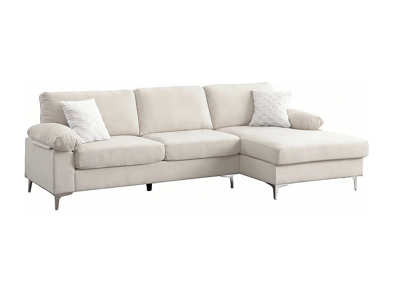 Canapé d'angle droit en tissu chenille "Jade" - 3 places - Beige