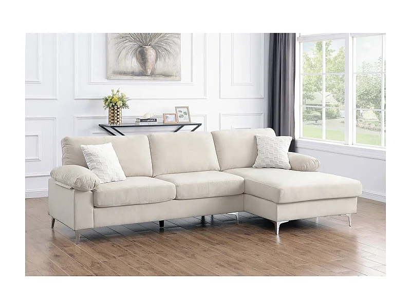 Canapé d'angle droit en tissu chenille "Jade" - 3 places - Beige