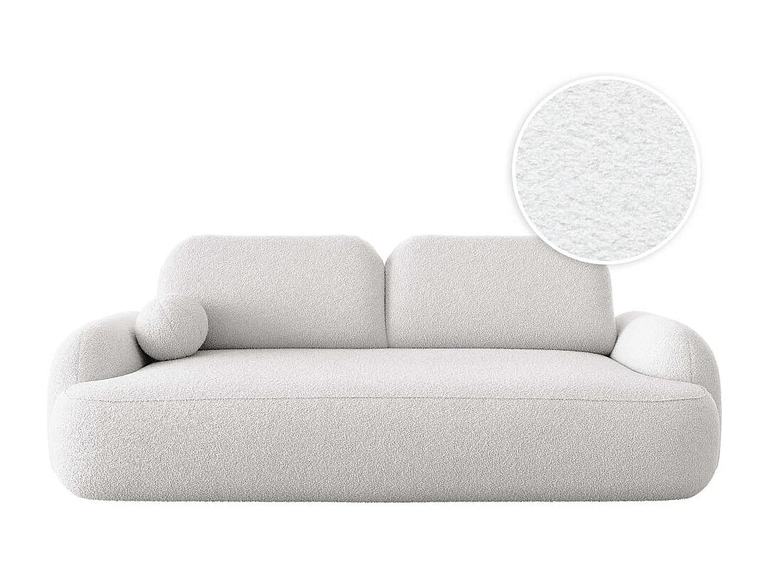 Canapé convertible 3 places MILLY avec coffre en tissu bouclette - Blanc