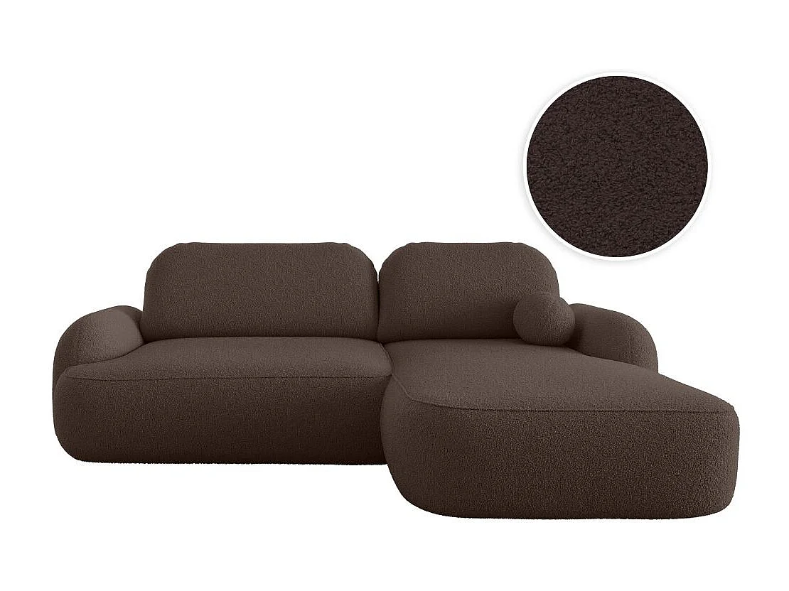 Canapé d'angle droit convertible 4 places MILLY avec coffre en tissu bouclette - Marron