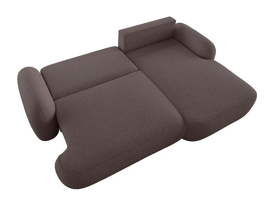 Canapé d'angle droit convertible 4 places MILLY avec coffre en tissu bouclette - Marron
