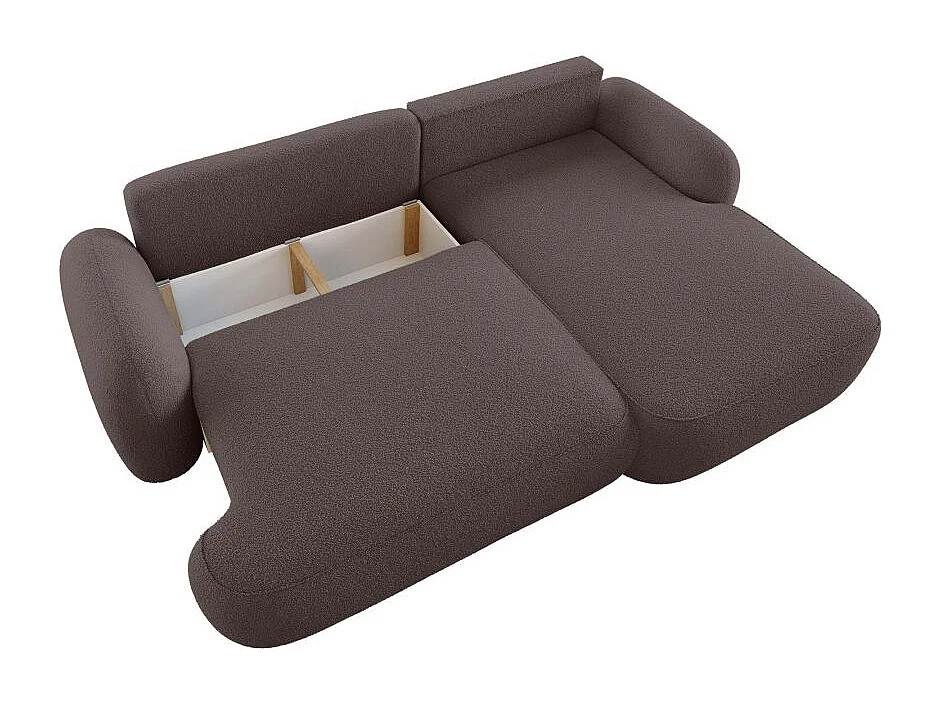 Canapé d'angle droit convertible 4 places MILLY avec coffre en tissu bouclette - Marron