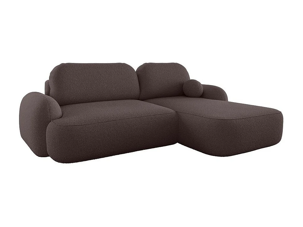 Canapé d'angle droit convertible 4 places MILLY avec coffre en tissu bouclette - Marron