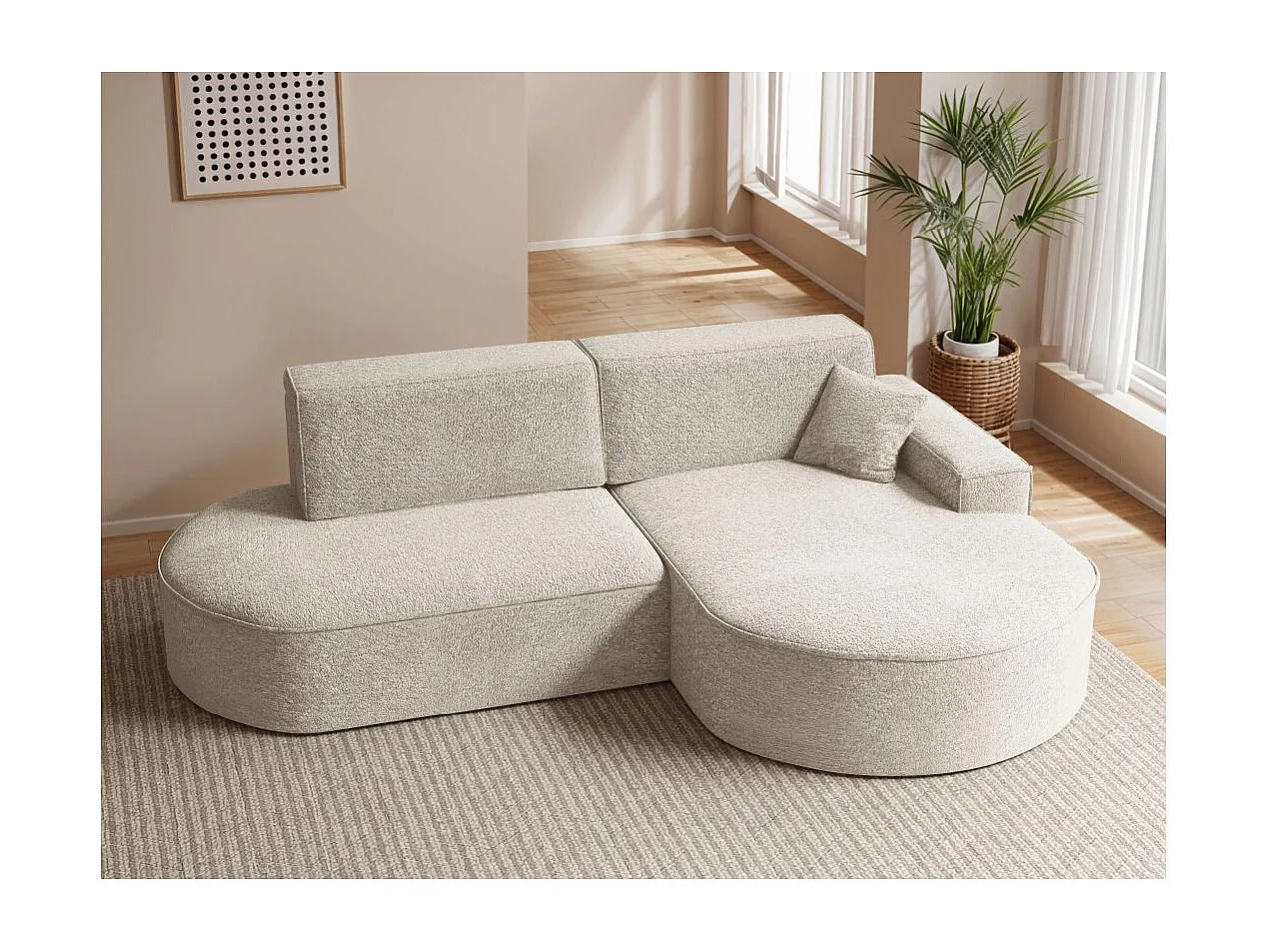 Canapé d'angle droit convertible 4 places MARLO en tissu chenille - Blanc