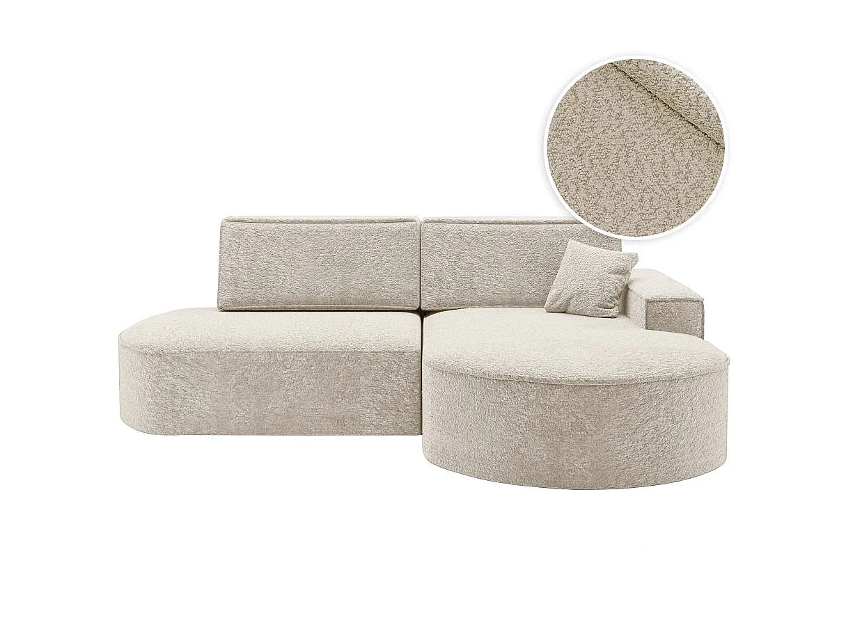Canapé d'angle convertible 4 places en tissu chenille blanc MARLO