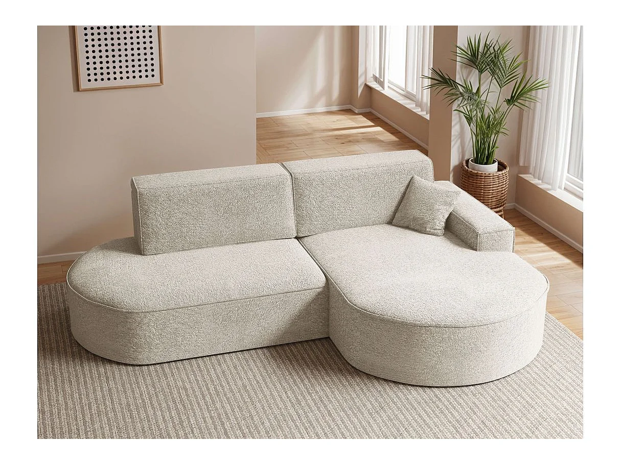 Canapé d'angle convertible 4 places en tissu chenille blanc MARLO