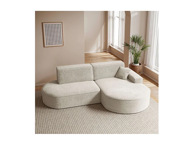 Canapé d'angle droit convertible 4 places MARLO en tissu chenille - Blanc