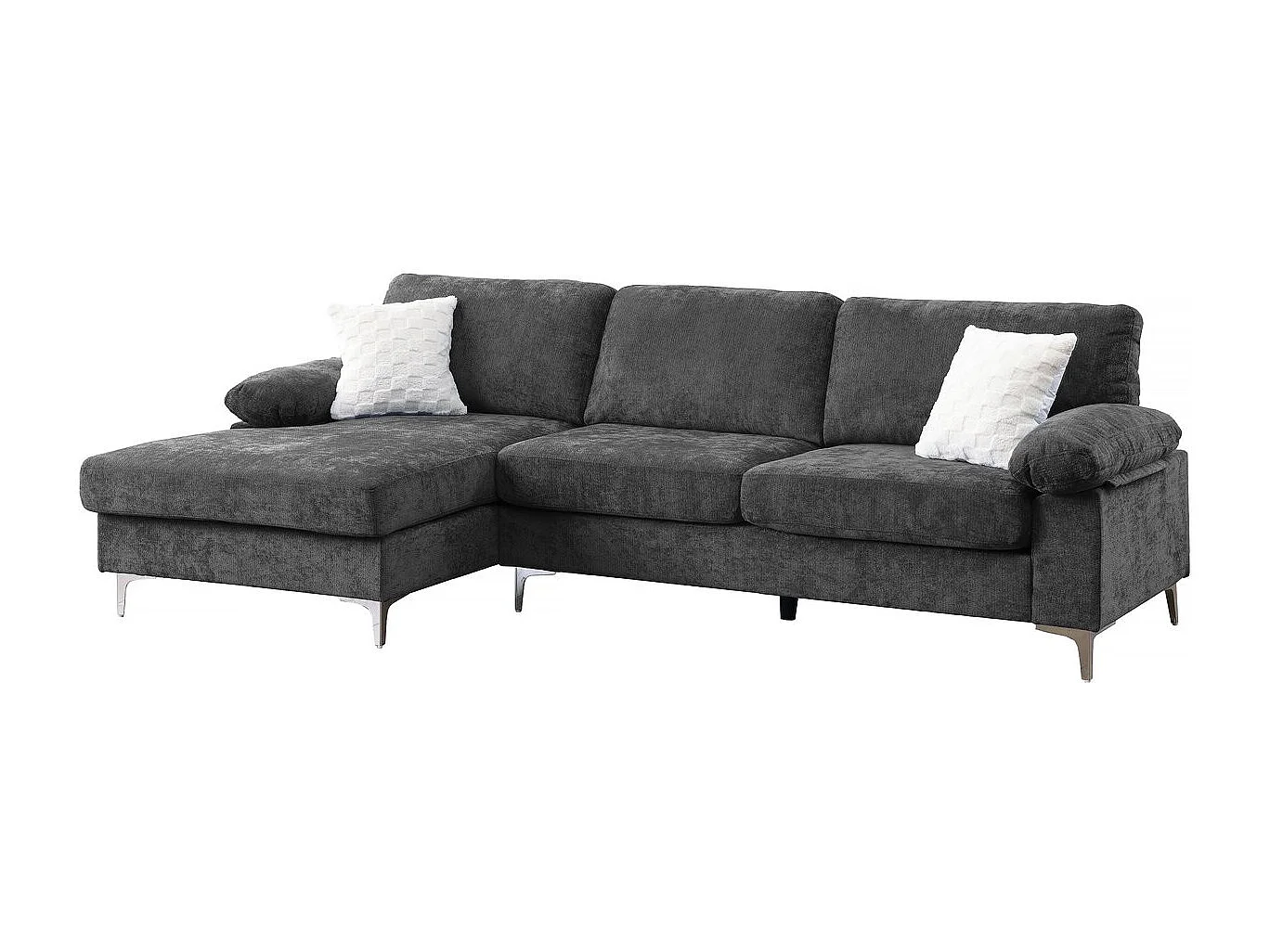 Canapé d'angle gauche en tissu chenille "Jade" - 3 places - Gris