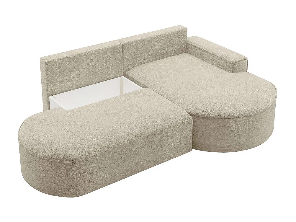 Canapé d'angle droit convertible 4 places MARLO en tissu chenille - Beige