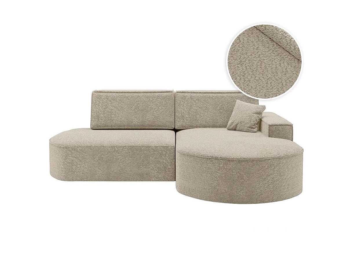 Canapé d'angle convertible 4 places en tissu chenille beige MARLO