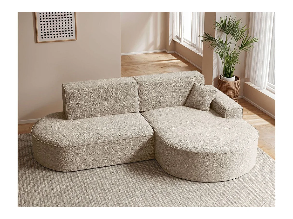 Canapé d'angle convertible 4 places en tissu chenille beige MARLO