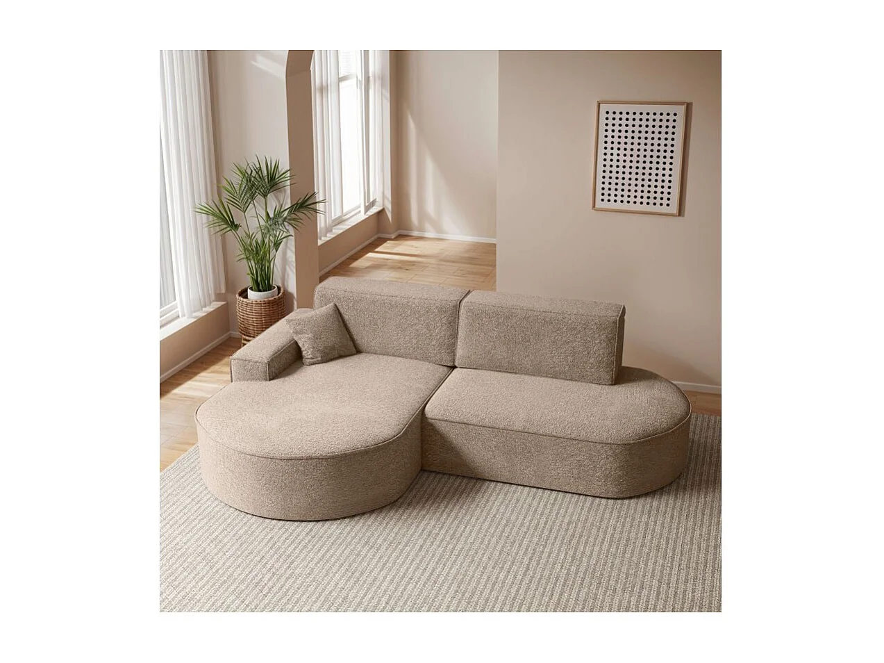 Canapé d'angle gauche convertible 4 places MARLO en tissu chenille - Taupe