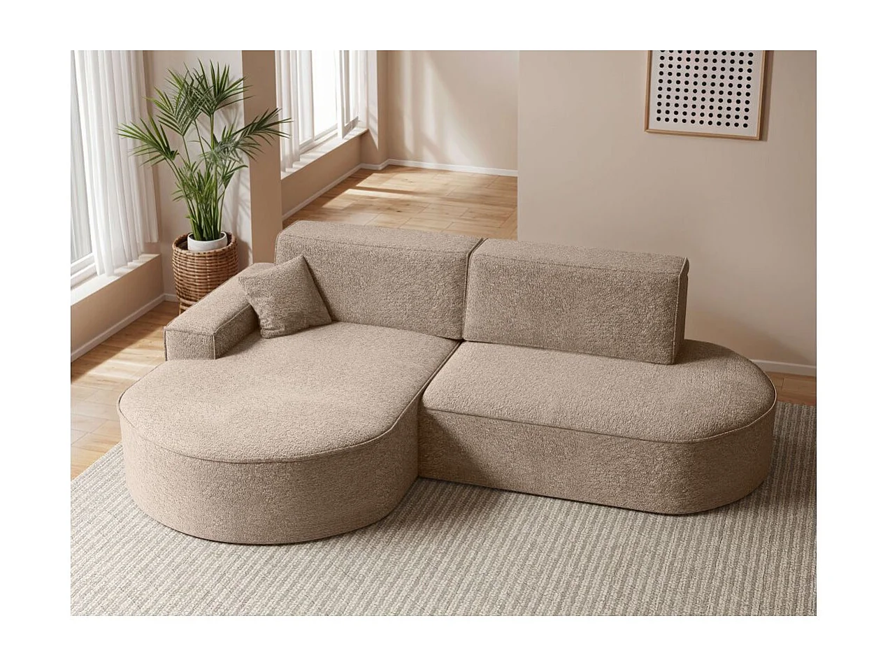 Canapé d'angle gauche convertible 4 places MARLO en tissu chenille - Taupe