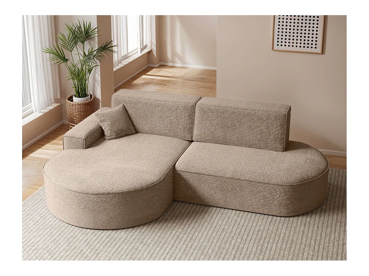 Canapé d'angle convertible 4 places en tissu chenille taupe MARLO