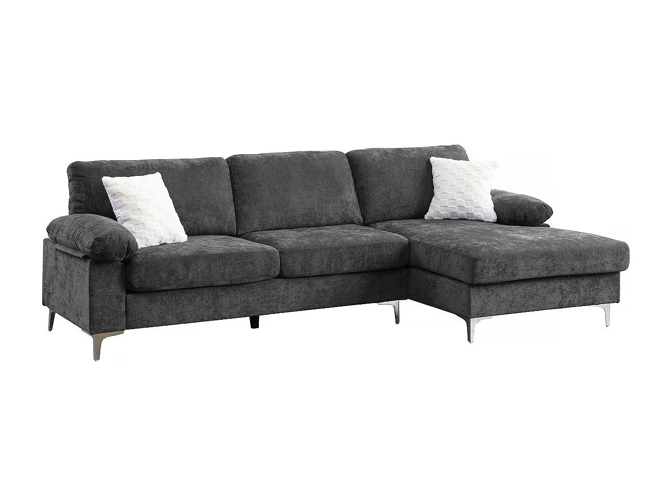 Canapé d'angle droit en tissu chenille "Jade" - 3 places - Gris