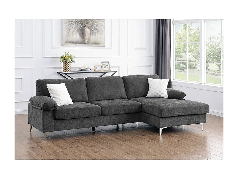 Canapé d'angle droit en tissu chenille "Jade" - 3 places - Gris