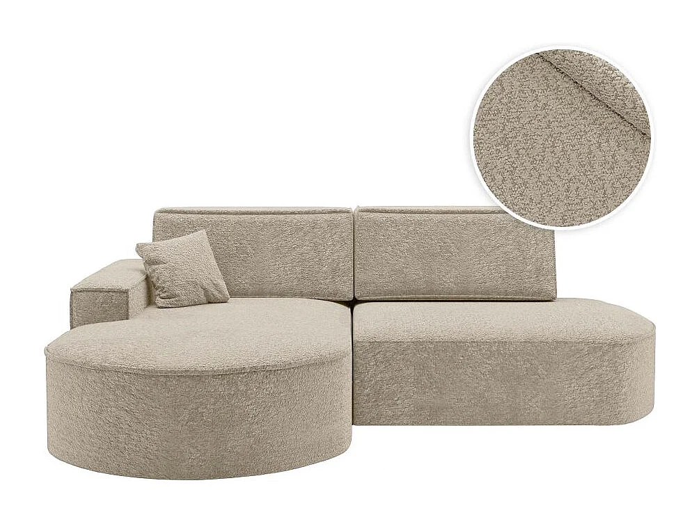 Canapé d'angle gauche convertible 4 places MARLO en tissu chenille - Beige