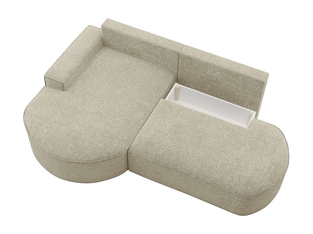 Canapé d'angle gauche convertible 4 places MARLO en tissu chenille - Beige