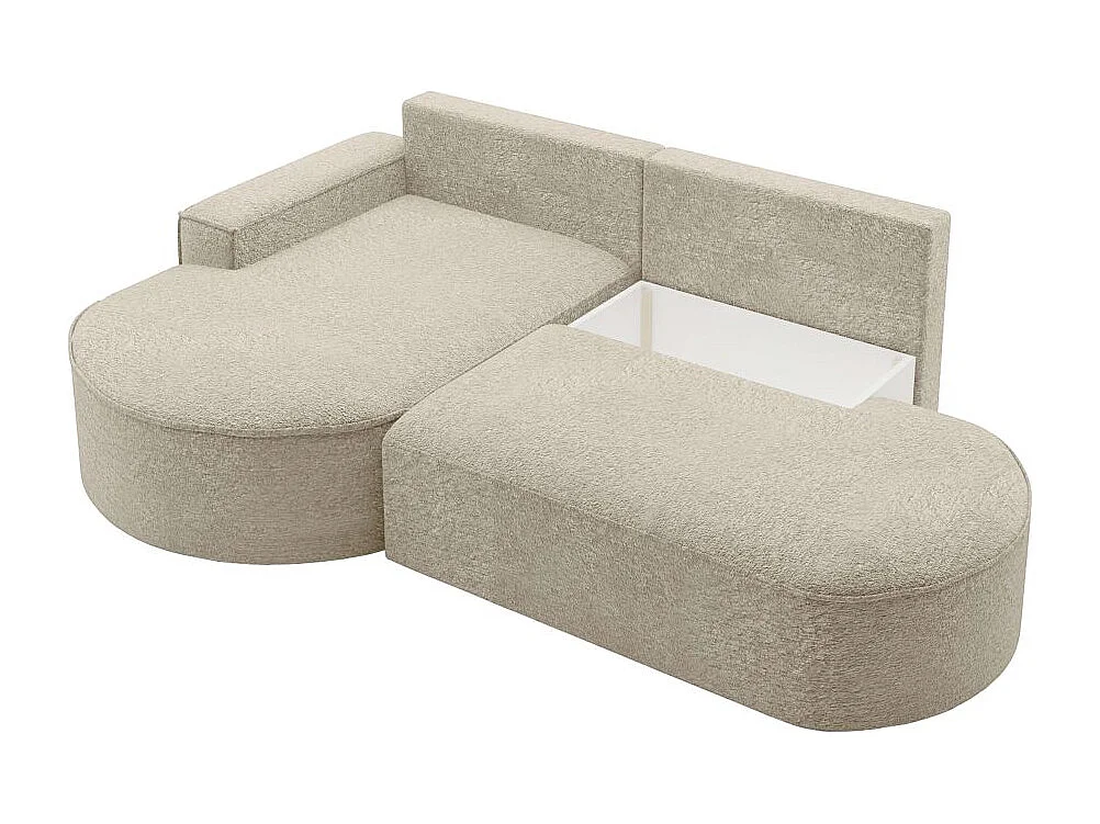 Canapé d'angle gauche convertible 4 places MARLO en tissu chenille - Beige