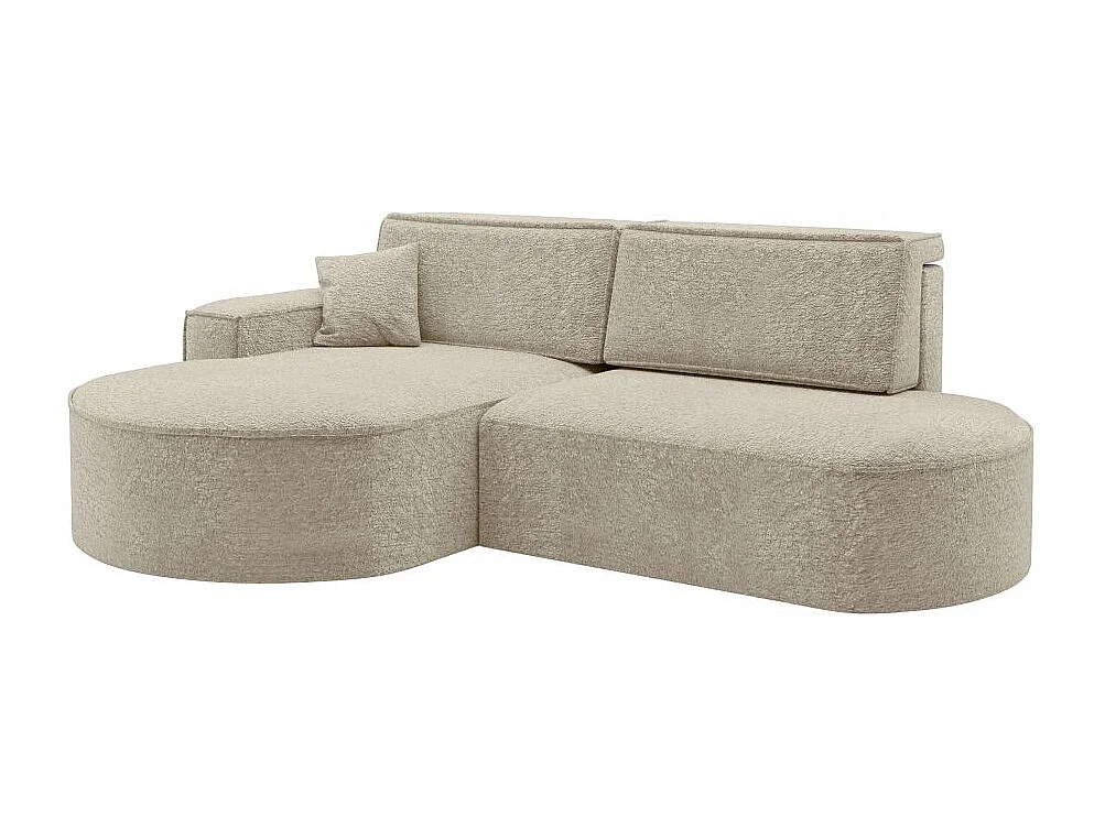 Canapé d'angle gauche convertible 4 places MARLO en tissu chenille - Beige