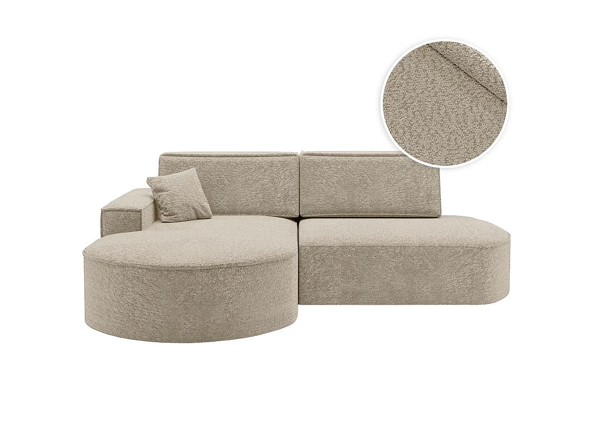 Canapé d'angle convertible 4 places en tissu chenille beige MARLO