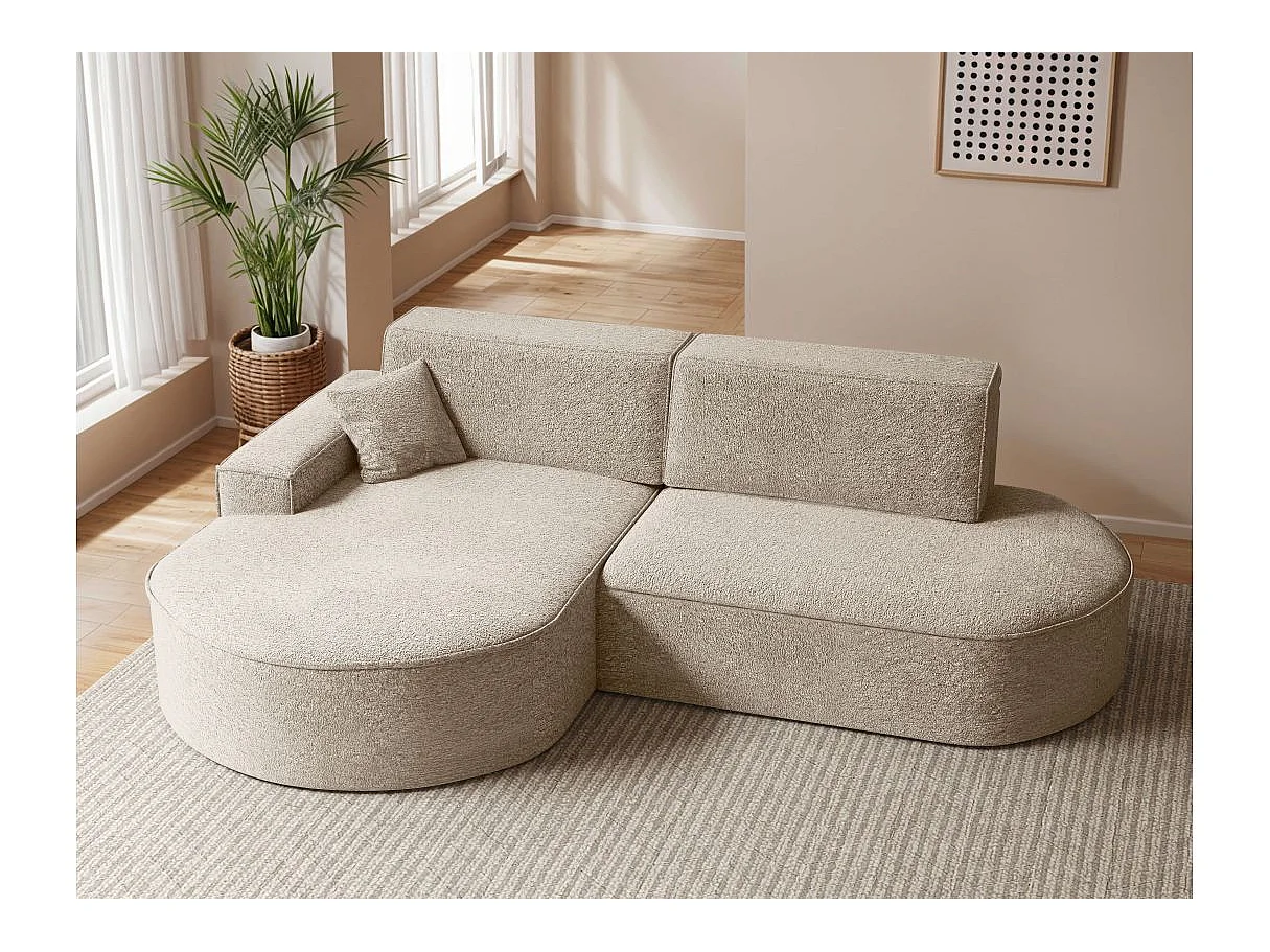 Canapé d'angle convertible 4 places en tissu chenille beige MARLO