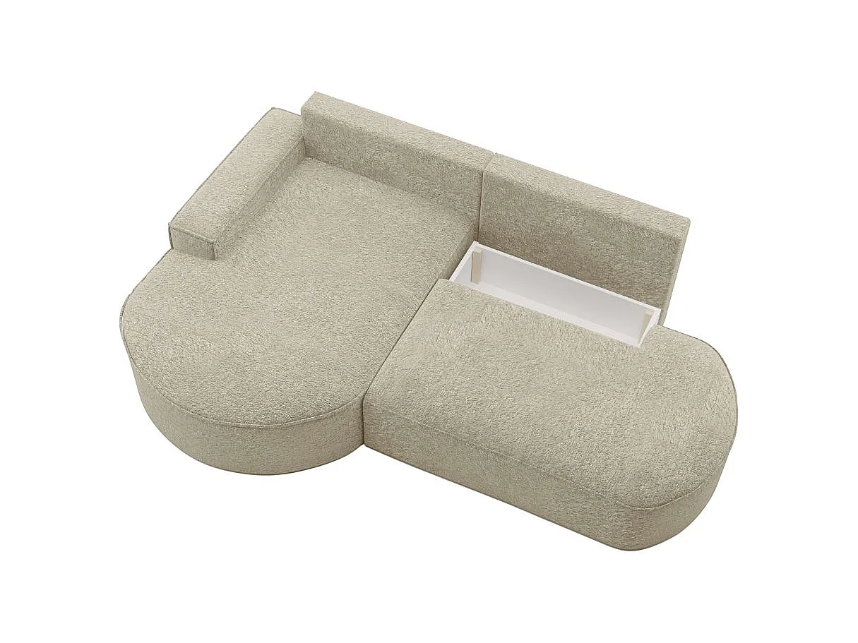 Canapé d'angle convertible 4 places en tissu chenille beige MARLO