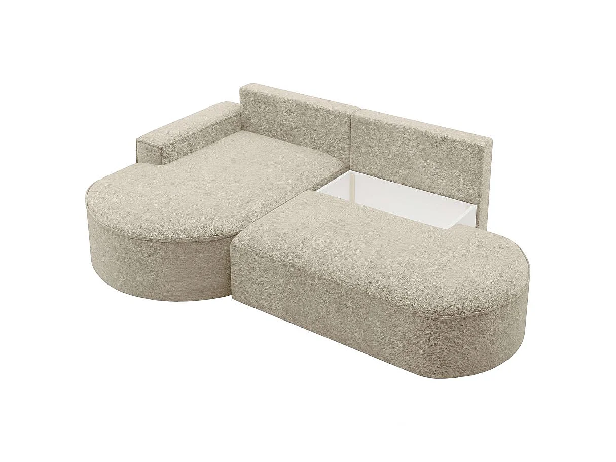 Canapé d'angle convertible 4 places en tissu chenille beige MARLO